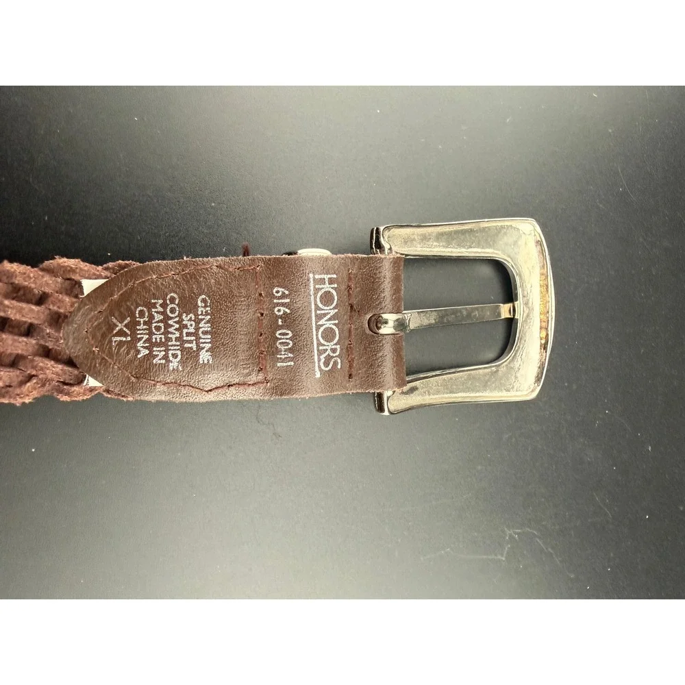 Honors Mens Brown Braided Genuine Leather Belt Silver Buckle XL 616-0041